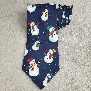 Hallmark Novelties Novelty Neck Tie Men's Blue Snowmen Holiday Winter Christmas